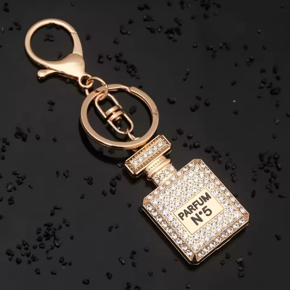 Gold Parfum N°5 Purse Charm Bling Keychain Luxury